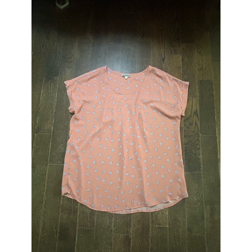 Pleione Polka Dots Blouse‎ Short Sleeve Size L Large